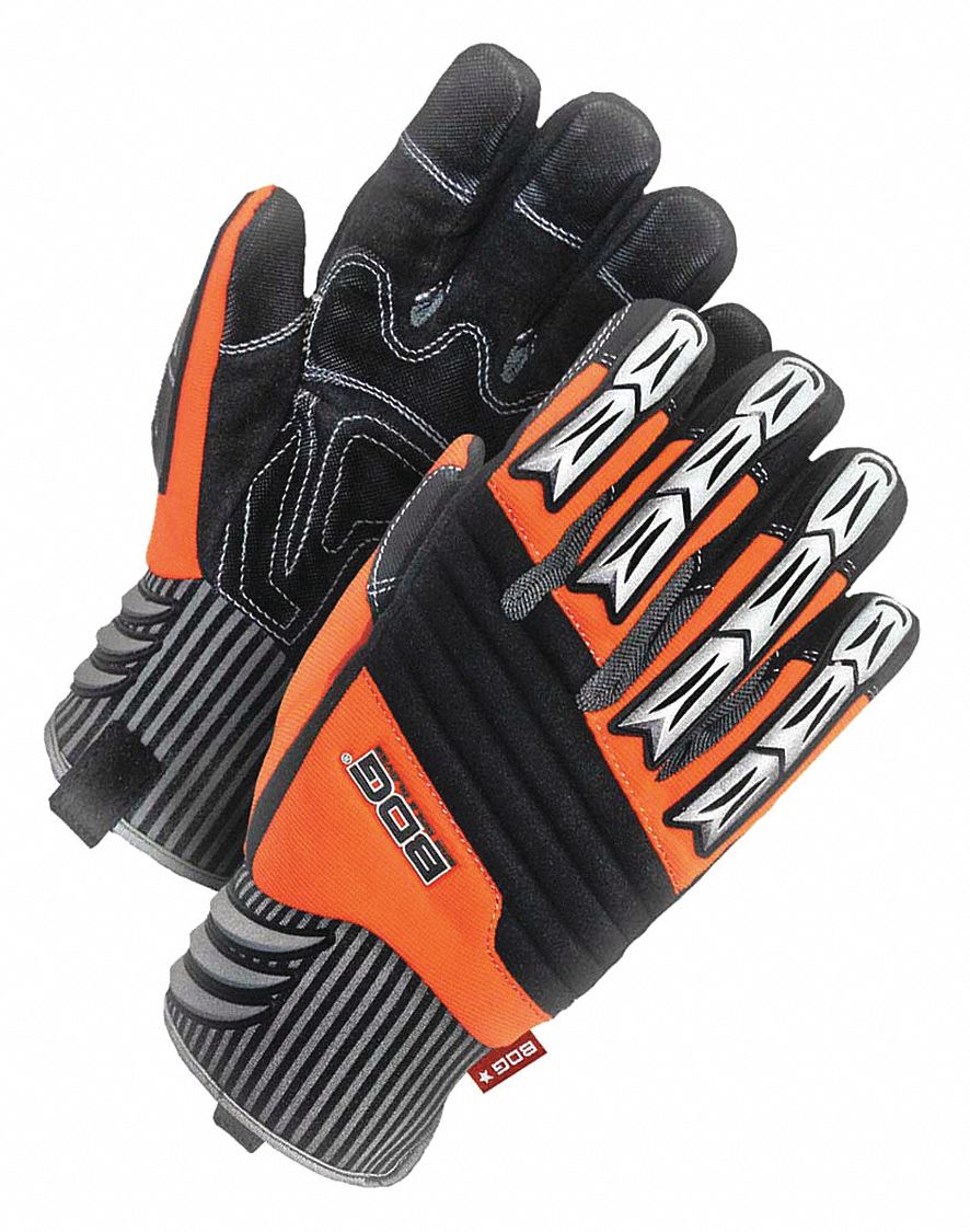 MECHANICS GLOVES, M (8), FULL FINGER, SYNTHETIC LEATHER, KNIT CUFF, TPR, HI-VIS