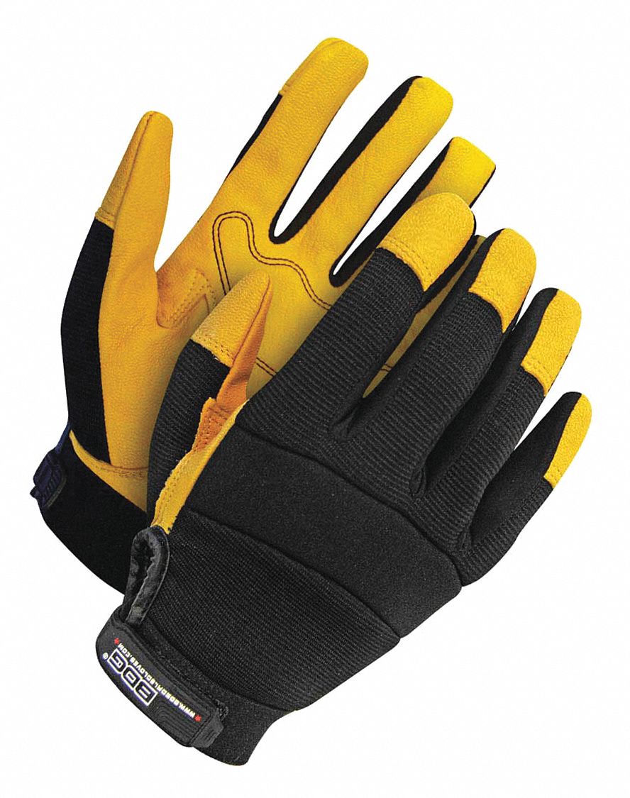 GOATSKIN MECHANICS GLOVES, XXL, BLACK/YELLOW, 9 IN, ELASTIC WRIST CUFF