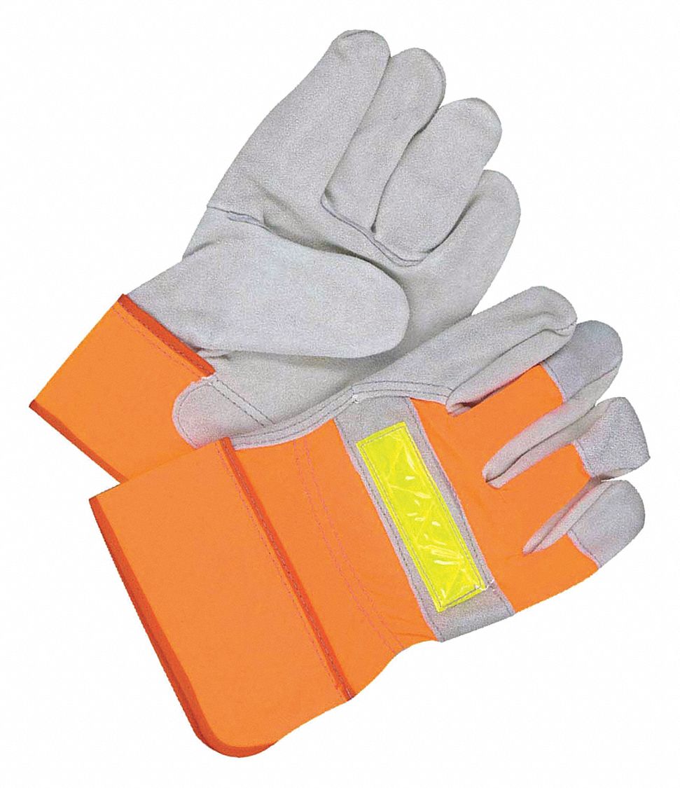 FITTER GLOVE, HI-VIS, SAFETY CUFFS, KNUCKLE STRAP, ONE SIZE, LEATHER, PR