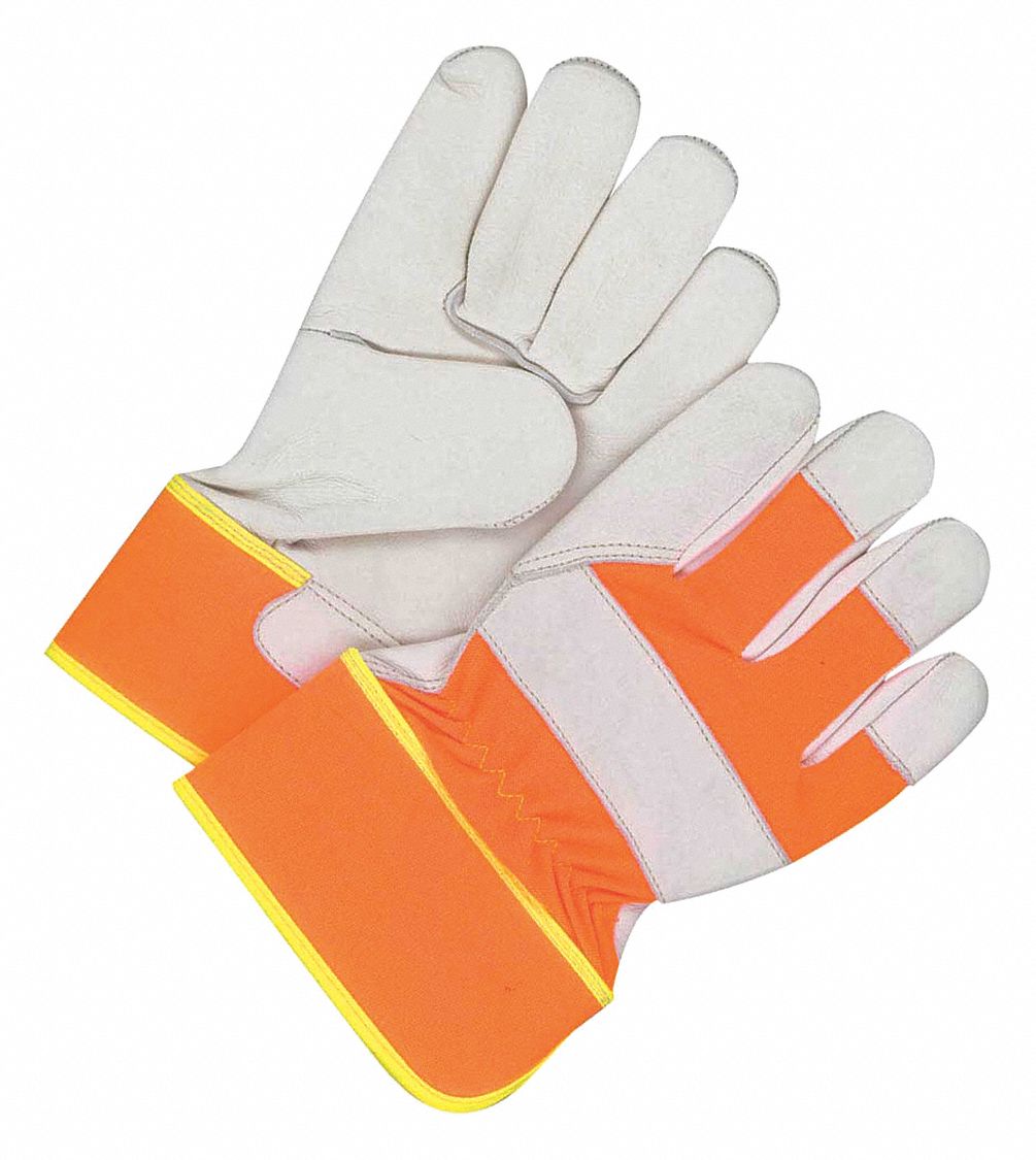 FITTER GLOVES, L, RUBBERIZED SAFETY CUFF, ORANGE, NYLON