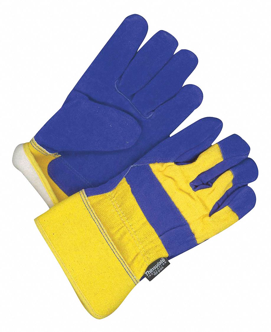 FITTER GLOVES, L, RUBBERIZED SAFETY CUFF, BLUE/YELLOW, COTTON