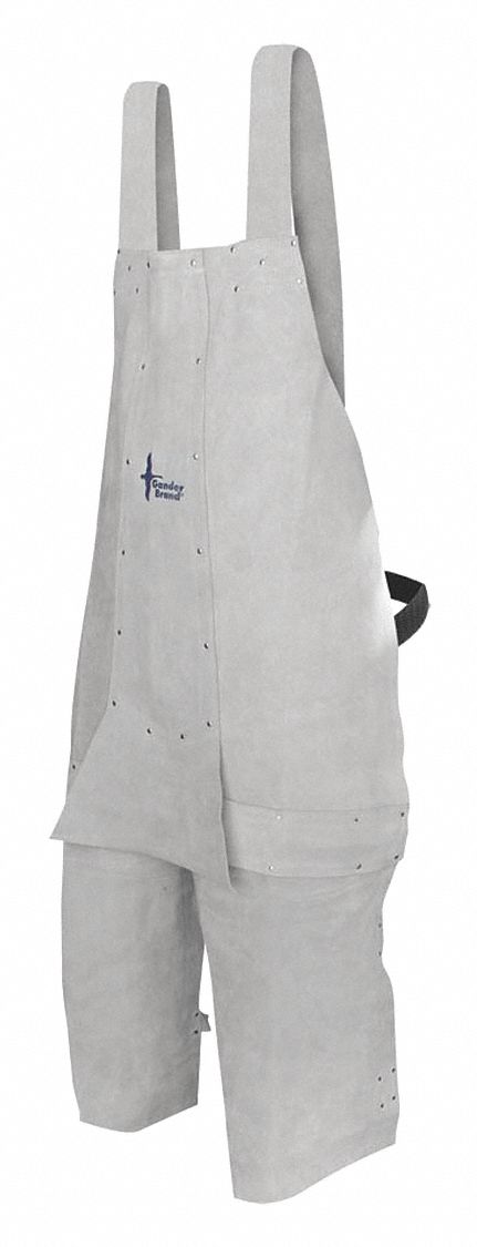 LONG APRON, KNEE LENGTH, BIB STYLE, PREMIUM SPLIT, WELDING, GREY, COWHIDE LEATHER