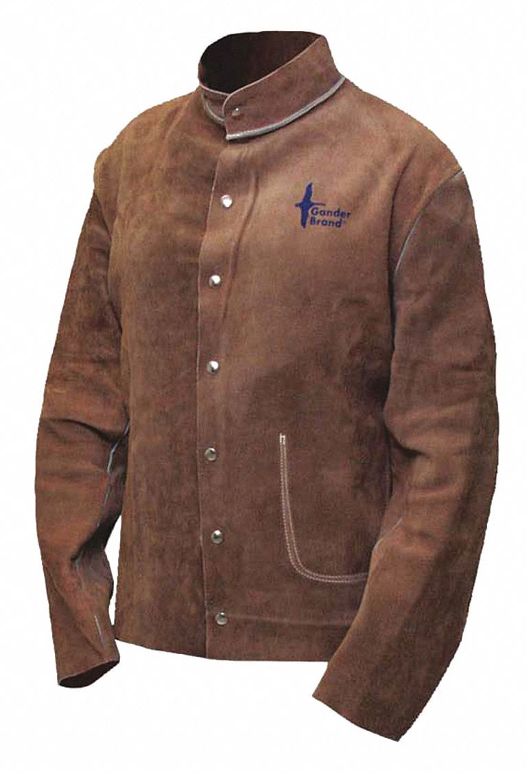 WELDING JACKET, FULL, SIZE MEDIUM/27 IN L, BROWN, LEATHER