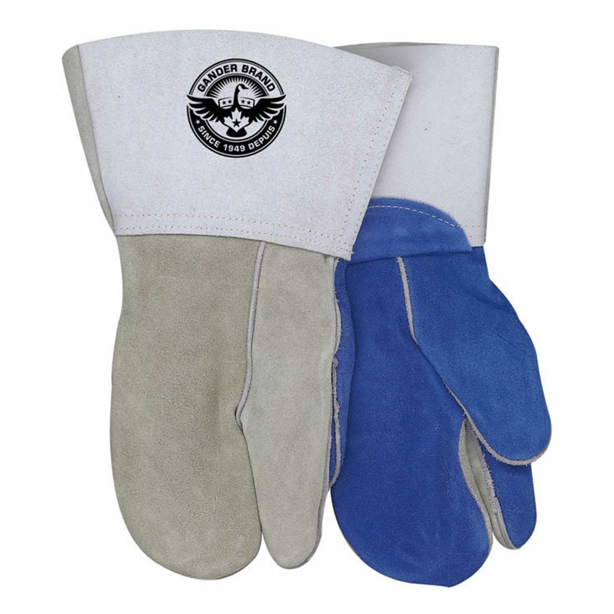 WELDING MITTS, 1 FINGER/1 PIECE BACK, BLUE, SPLIT COWHIDE, PAIR