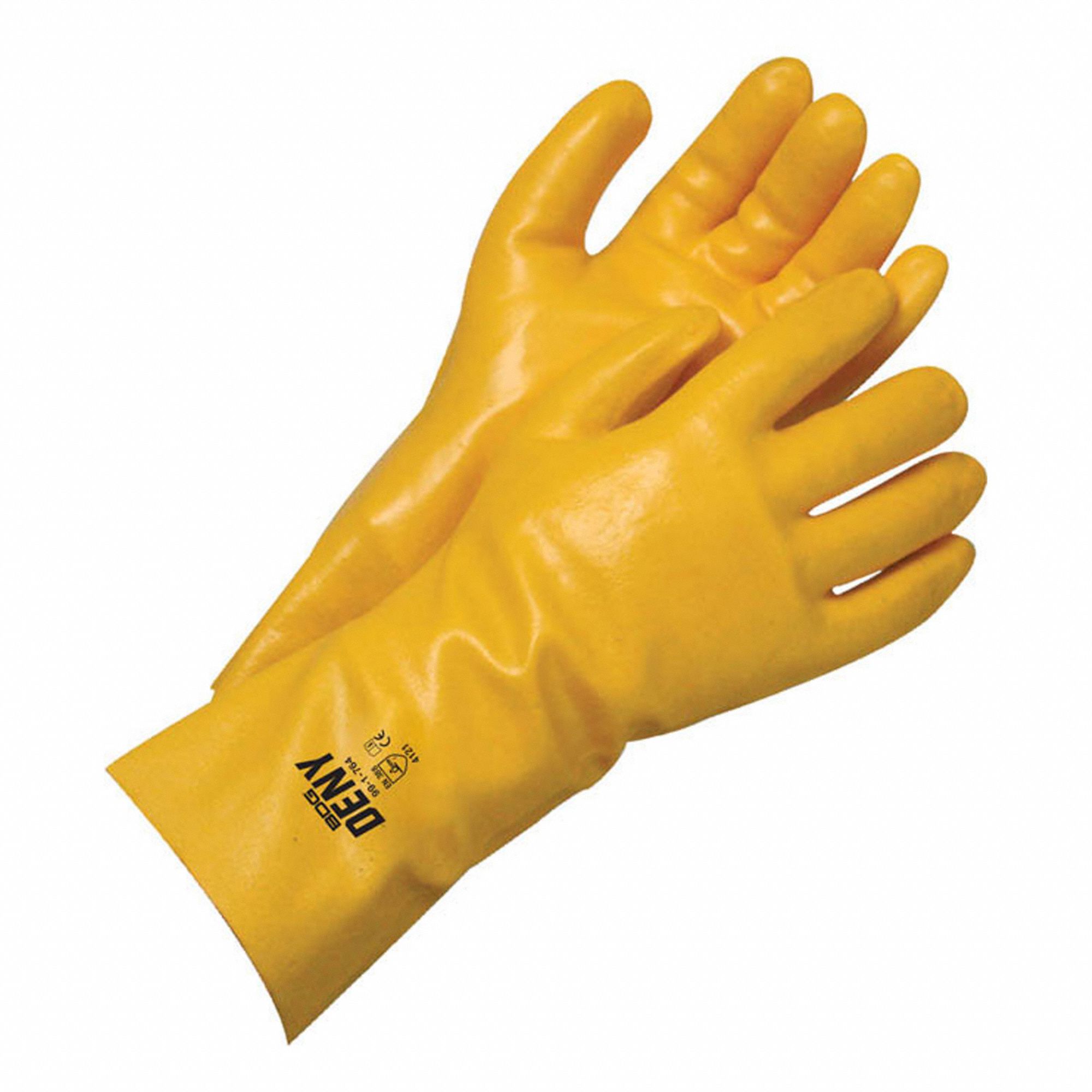 DENY CHEMICAL-RESISTANT GLOVES, YELLOW, UNIVERSAL, PVC, GAUNTLET CUFF, EN  388-4121