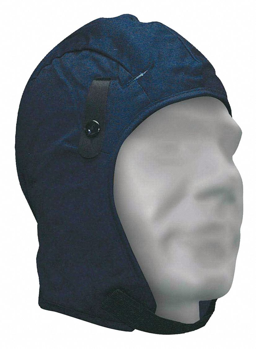 HARD HAT LINER WITH OPEN FACE/CHIN STRAP, NAVY BLUE, ONE SIZE, COTTON