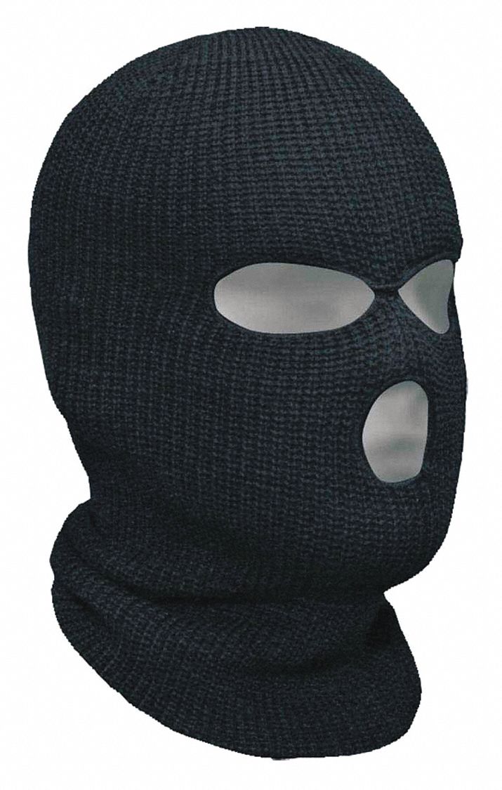 BALACLAVA, THREE-HOLE, BLACK, ONE SIZE, DOUBLE-KNIT ACRYLIC