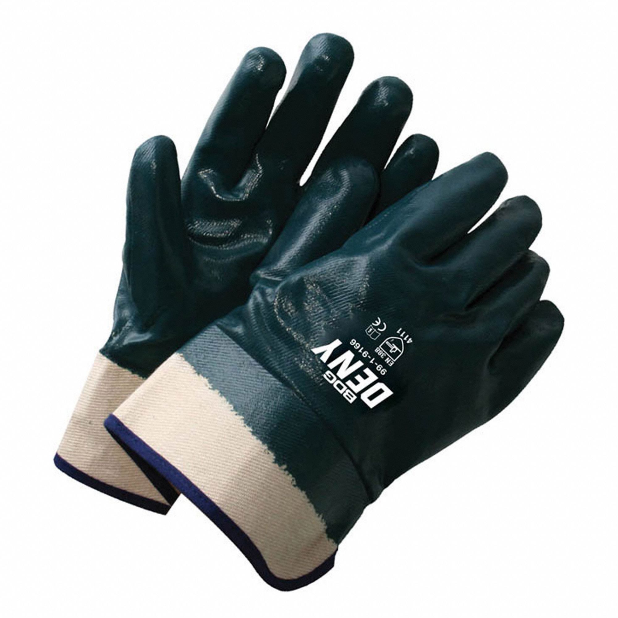 NITRILE COATED GLOVES W/SAFETY CUFF, 1 SIZE, BLUE, SMOOTH FINISH TEXTURE