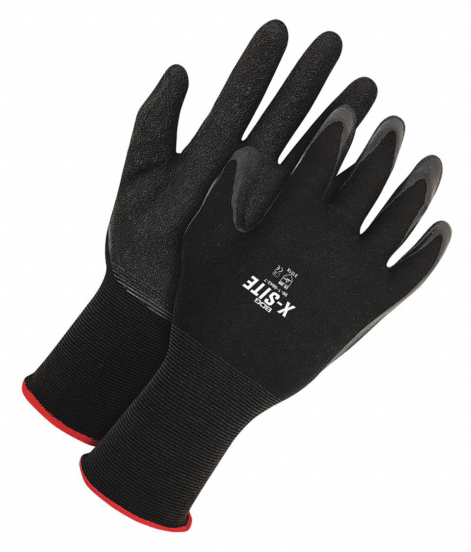 COATED GLOVES,LATEX/NYLON,9,BLACK,PR