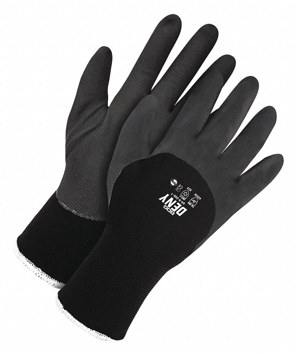 KNIT GLOVES, L (9), ¾, NITRILE, ACRYLIC, 15 GA, SMOOTH, BLACK, TERRY LINER