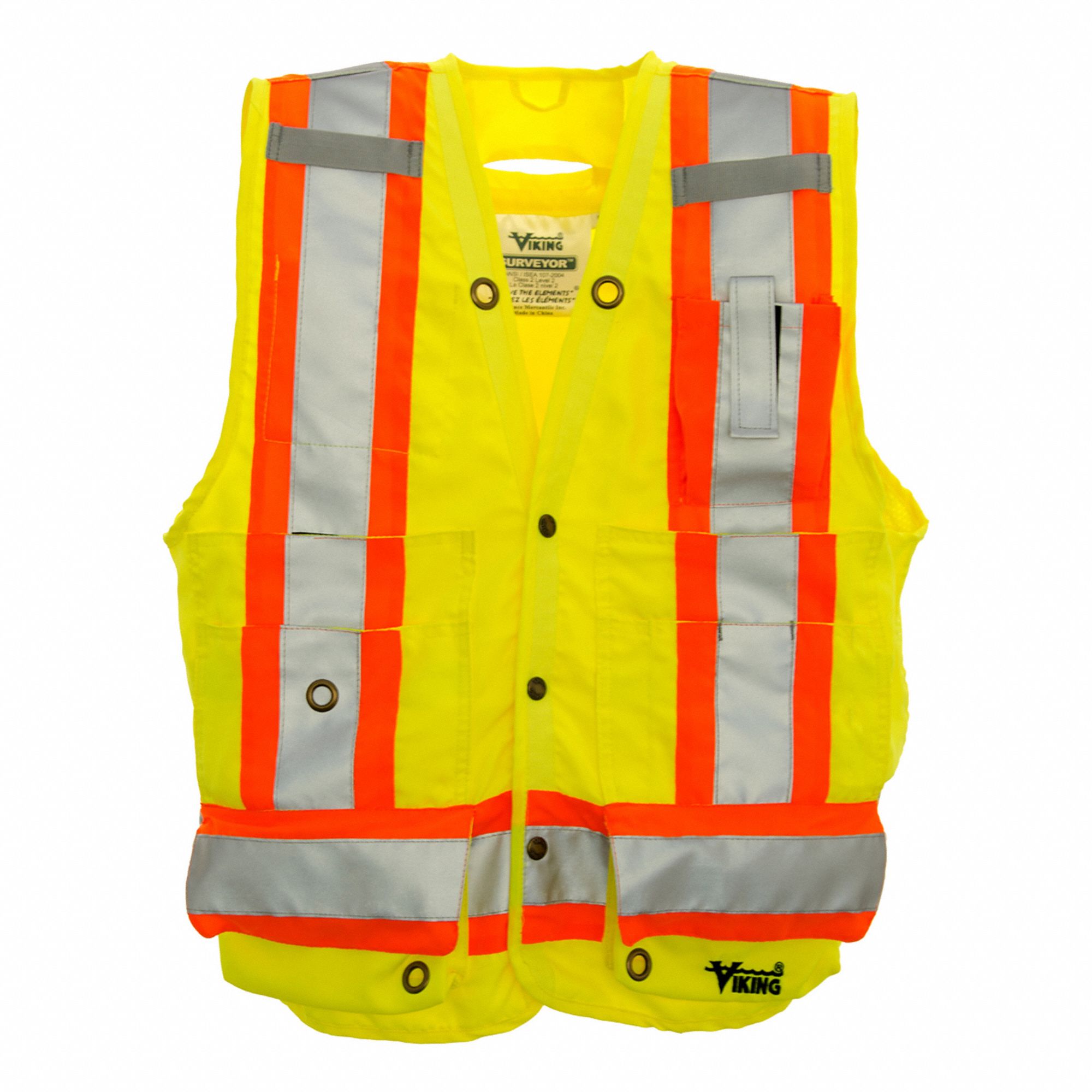 HI-VIS VEST, S, GRN, CSA Z96-15 CLASS 2, HEAVY-DUTY SNAPS/GROMMETS, REFLECTIVE