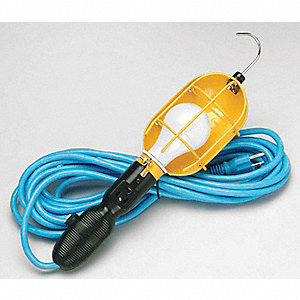 HAND LAMP, INCANDESCENT, W 50 FT CORD, 100 W, 13 A, 16/3 GA, BLK/BLUE/YLW, METAL/PLASTIC