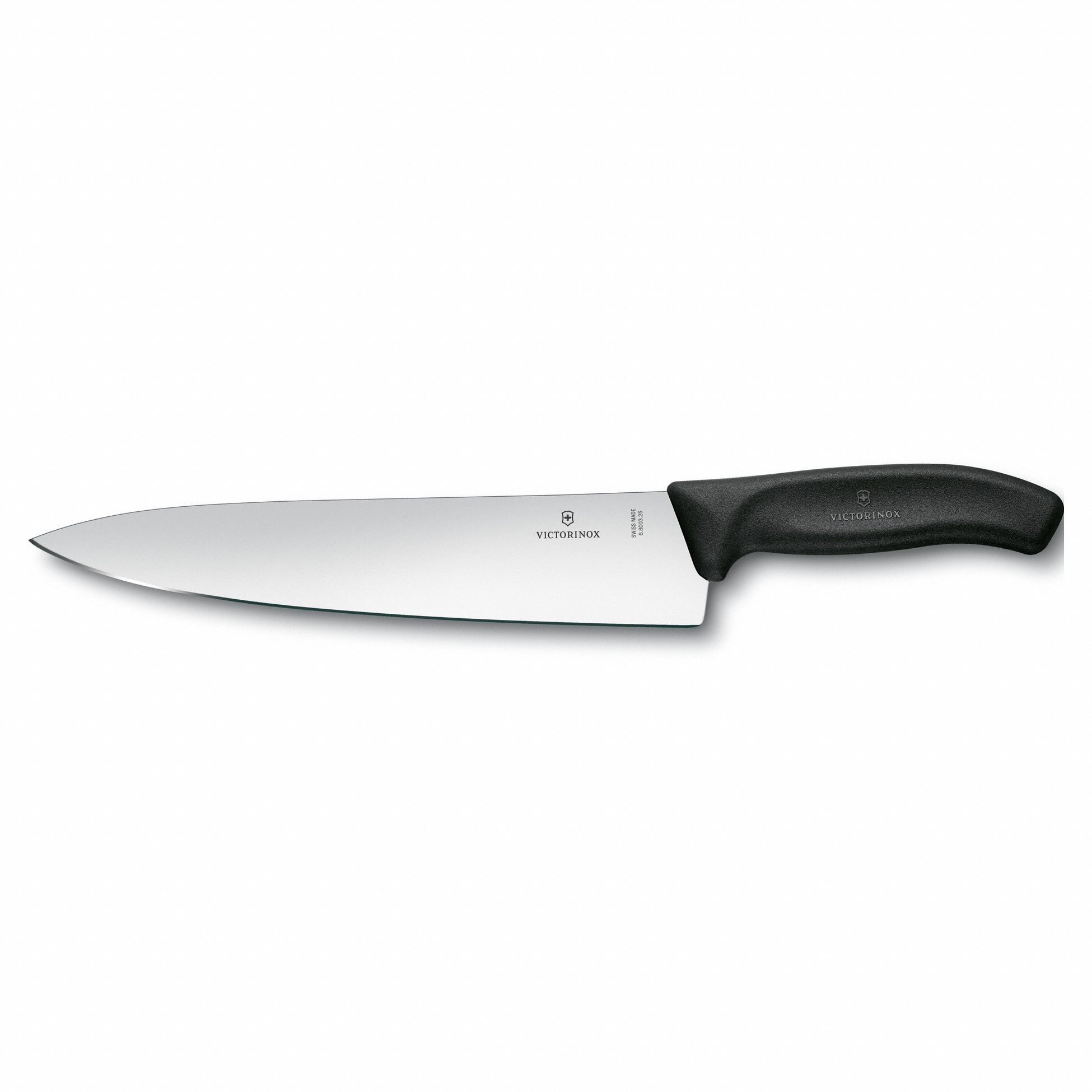 Chef Knife: Straight, 15 1/4 in Overall Lg, High Carbon Stainless Steel Blade, Stamped