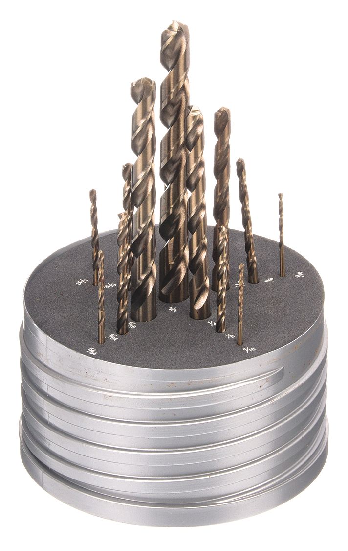 JOBBER LENGTH DRILL SET, 1/16 IN SMALLEST DRILL BIT, ⅜ IN LARGEST BIT SIZE, COBALT