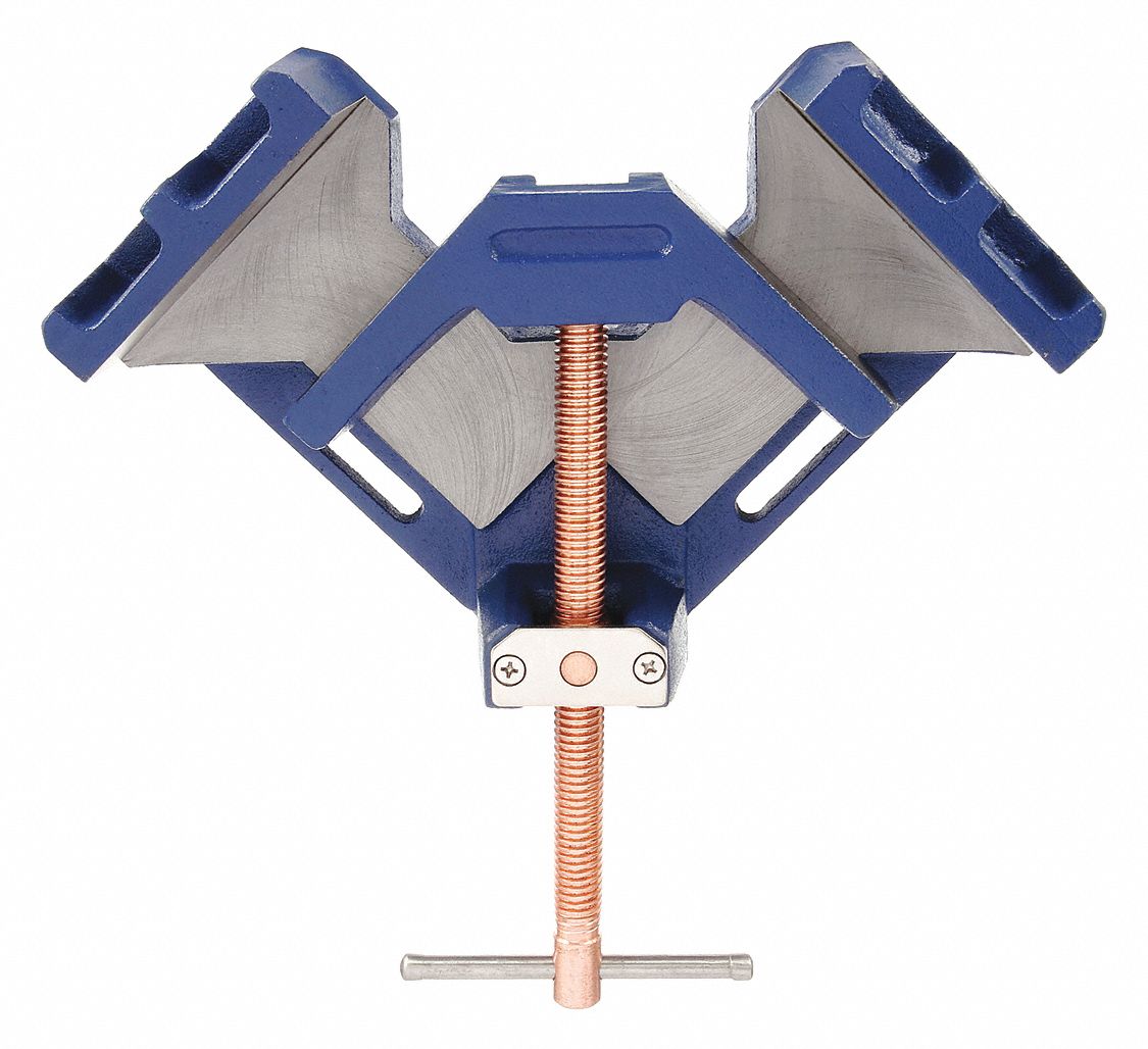 Angle Clamp: 4 1/8 in Miter Capacity, 5 1/4 in Jaw Wd, 2 7/16 in Jaw Ht, 4 7/8 in Throat Dp