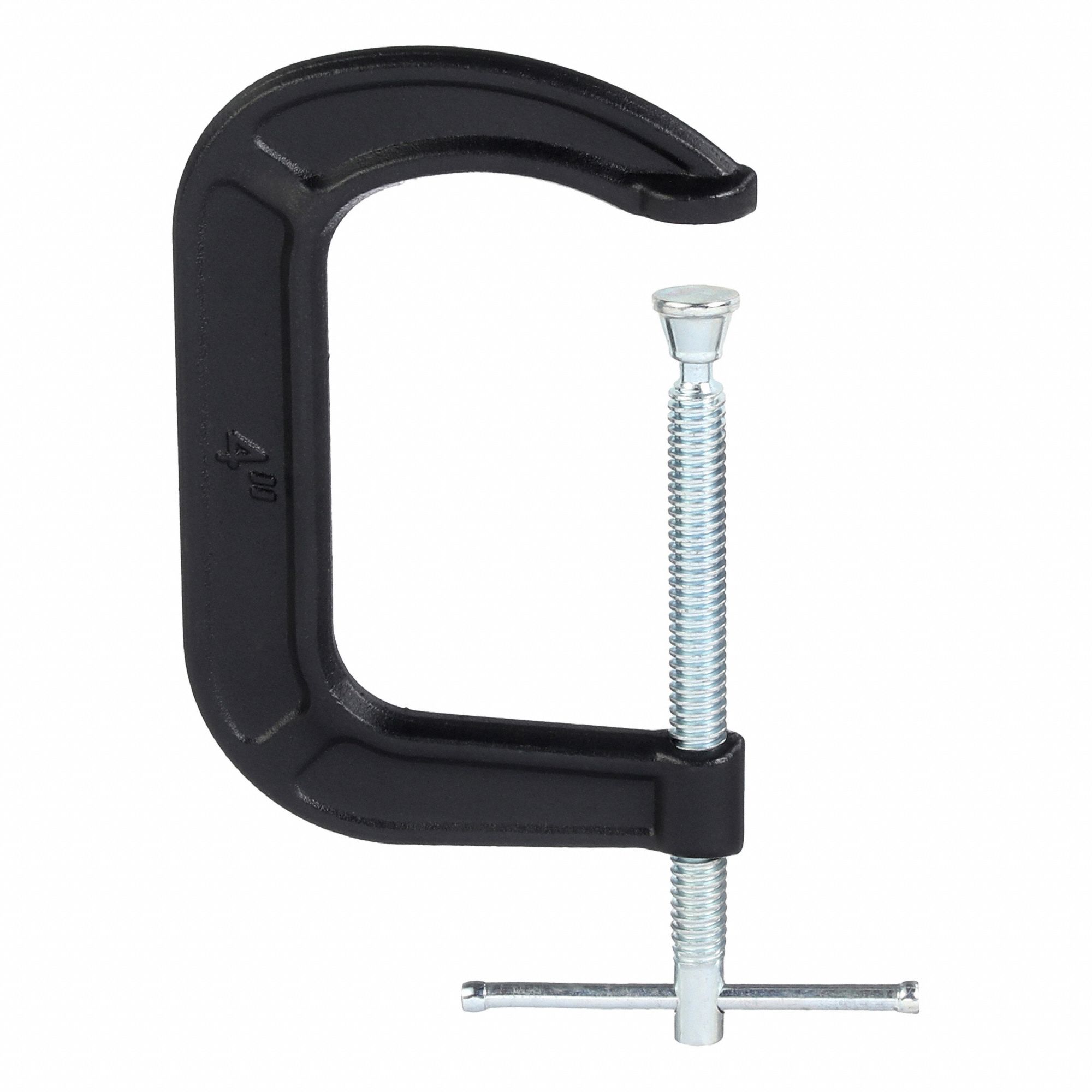 C-Clamp: Light Duty, Flat, Swivel, Sliding T Handle, 0 in – 4 in Jaw Opening, Galvanized