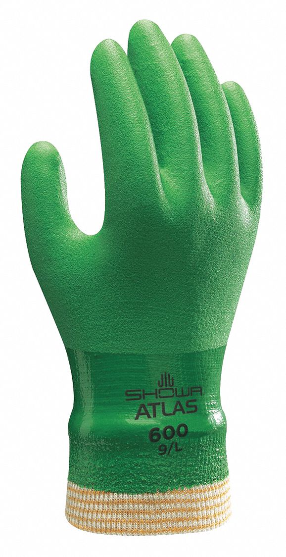 SHOWA Coated Gloves, Green, L, PR 10D929600L09 Grainger
