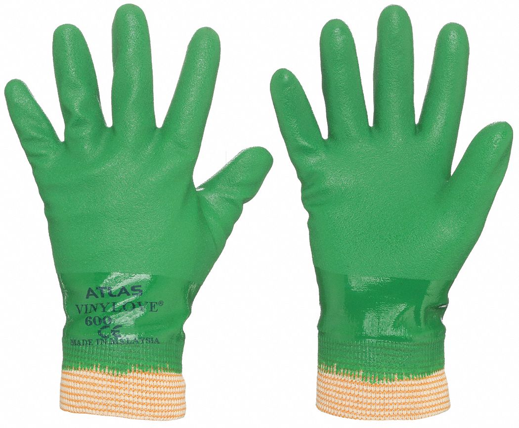 GANTS ENDUITS,G(9),RUGUEUX,PVC TREMPÉ,COTON,13GA,DOIGTS PLEINS,VERT