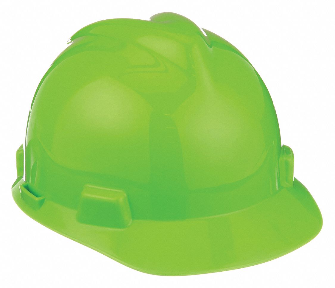 CASQUE À FENTES, CSA, TYPE 1, CLASSE E, PE, CLIQUET FAS-TRAC III À 4 POINTS, REBORD AVANT, VERT LIME CLAIR