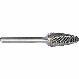 CARBIDE BURR, CYLINDER, TREE SHAPE, R TYPE, SF5DC, RADIUS END, 1/2 X 1 IN, HARDENED STEEL