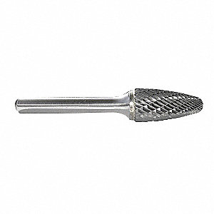 CARBIDE BURR, CYLINDER, TREE SHAPE, R TYPE, SF1DC, RADIUS END, 1/4 X 5/8 IN, HARDENED STEEL