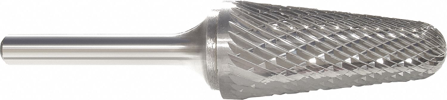 CARBIDE BURR, CYLINDER, STOCK REMOVE, CONE SHAPE, FR TYPE, SL7DC, 3/4 X 1 1/2 IN, HARDENED STEEL