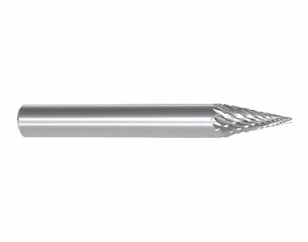 CARBIDE BURR, CYLINDER, STOCK REMOVE, CONE SHAPE, F TYPE, SM3DC, 1/4 X 1 IN, HARDENED STEEL