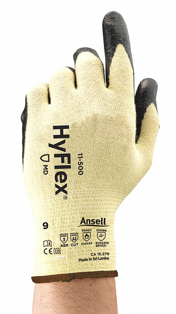 CUT-RESISTANT GLOVES, SZ 6/XS, BLACK/YELLOW, KEVLAR LINER/FOAM NITRILE PALM, PAIR