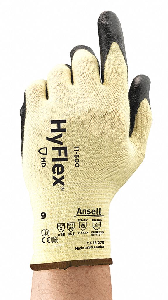 GANTS RÉSISTANTS COUPURES, TAILLE 6/TP, NOIR/JAUNE, DOUBLURE KEVLAR/PAUME EN MOUSSE NITRILE, PAIRE