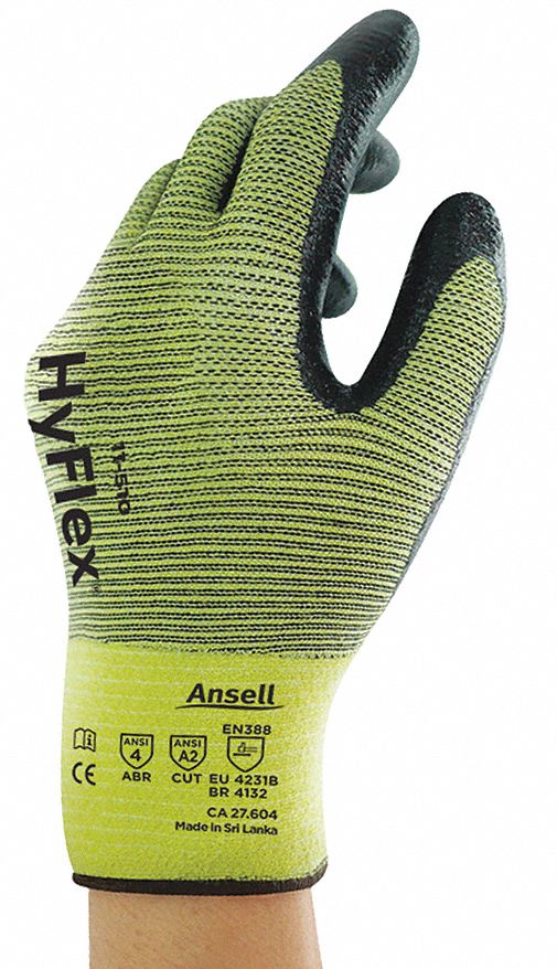 GLOVES, BLACK/YELLOW, 6, KEVLAR, NITRILE, NYLON, ANSI/ISEA ABRASION 4/CUT A2, 15 GA