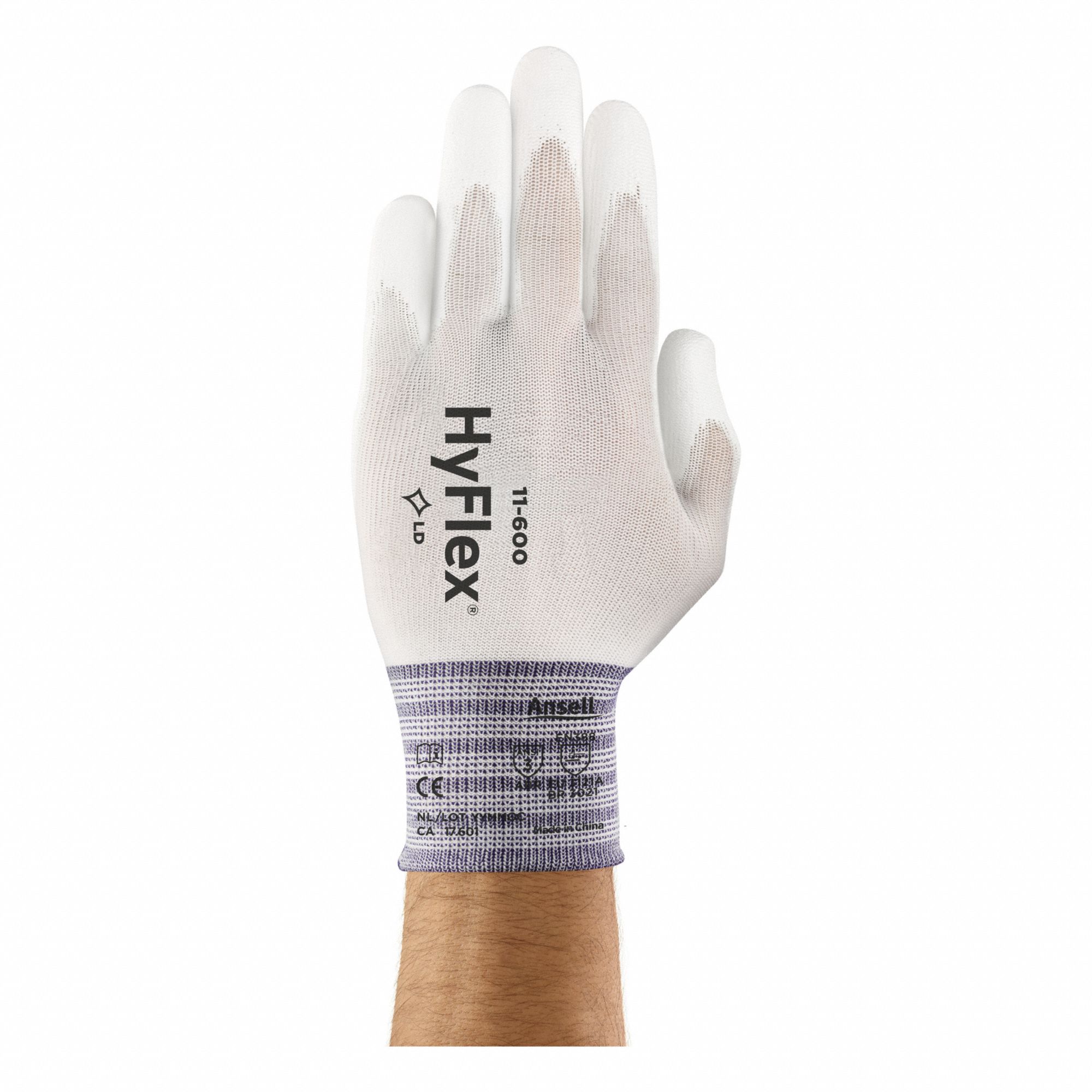 COATED GLOVES,PUR,NYLON,11,WHITE/BLUE,PR