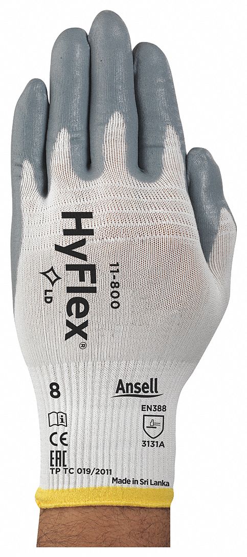 COATED GLOVES, WHITE, XS, 7.75 IN, 15 GA, SANDY FINISH, KNIT CUFF