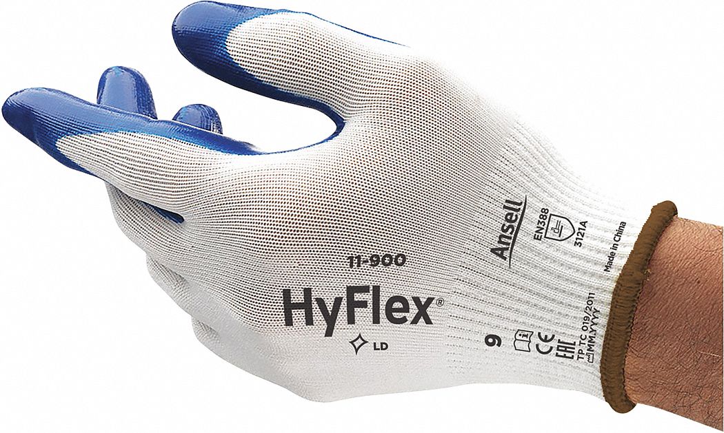 GANTS ENDUITS,BLEU/BLANC,7,ANSI/ISEA ABRASION 4/COUPURES A1/PERFORATION 3,POUCE ENDUIT,15GA