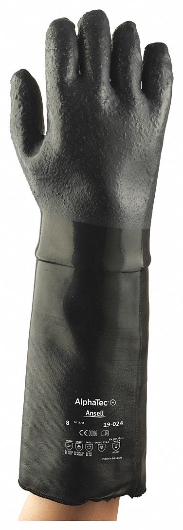 CHEMICAL-RESISTANT GLOVES, GAUNTLET CUFF, 18 IN, BLACK, M, NEOPRENE