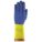 CHEMICAL-RESISTANT GLOVES, PINKED CUFF, 13 IN, BL/YLW, S, NATURAL RUBBER/NEOPRENE