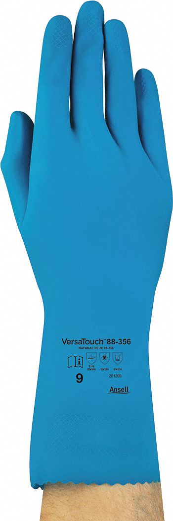 CHEMICAL-RESISTANT GLOVES, BL, SIZE 7, 11&frac34; IN, NATURAL RUBBER LATEX, PINKED CUFF
