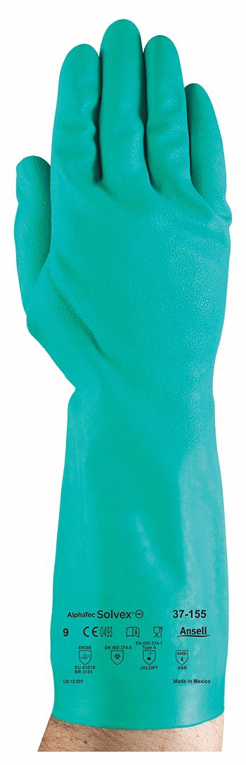 CHEMICAL-RESISTANT GLOVES, GAUNTLET, 13 IN, XL, 15 MIL, GREEN, NITRILE