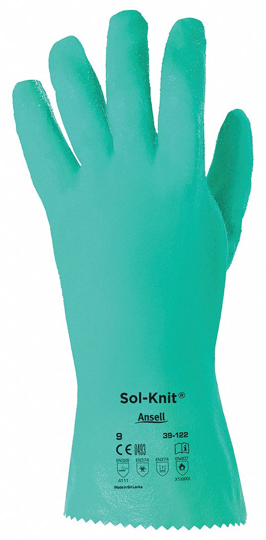 CHEMICAL-RESISTANT GLOVES, GAUNTLET CUFF, 12 IN, XL, GREEN, NITRILE