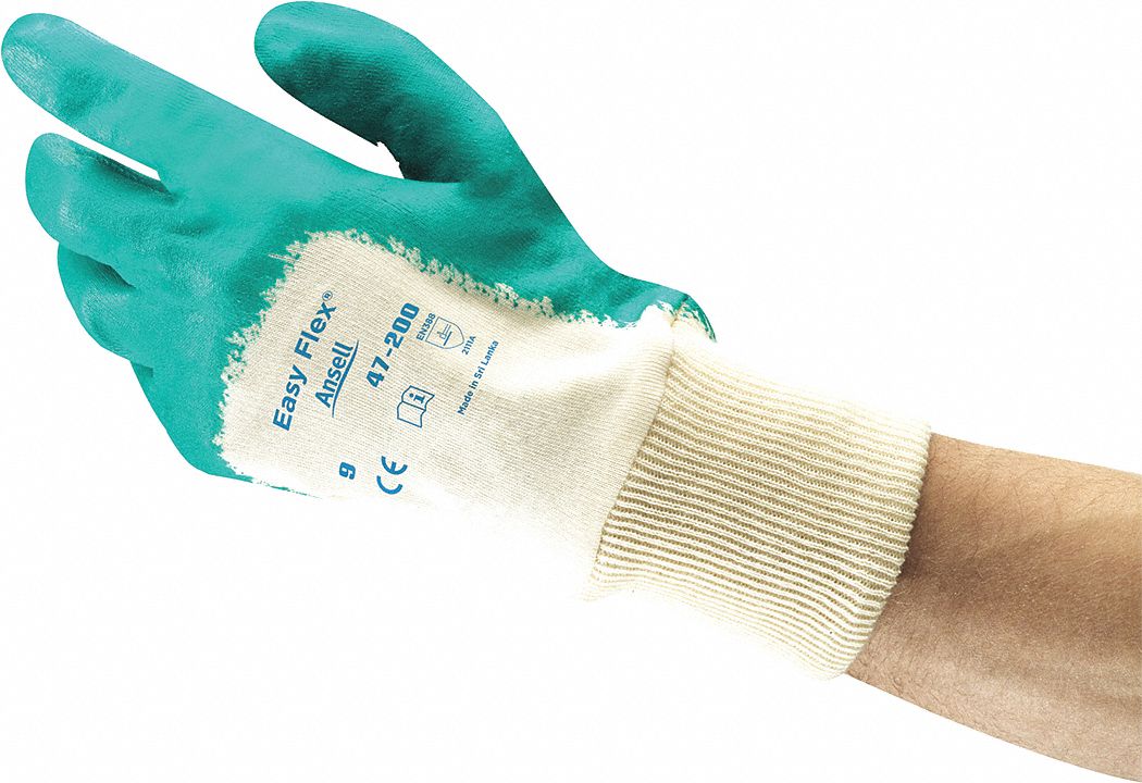 COATED GLOVES, GREEN/OFF-WHITE, M, 10.75 IN, SANDY FINISH