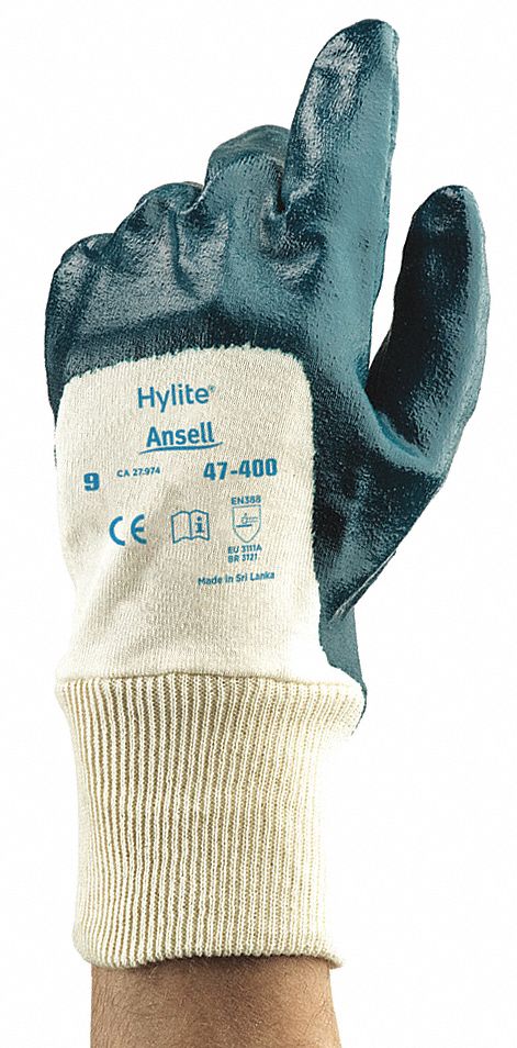 COATED GLOVES, S, BLUE/OFF-WHITE, 10.75 IN, TRICOT CUFF, SANDY TEXTURE