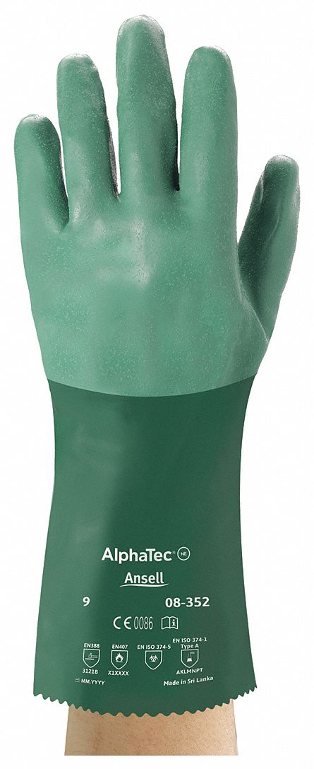 CHEMICAL-RESISTANT GLOVES, GAUNTLET, 12 IN, L, GREEN, NEOPRENE