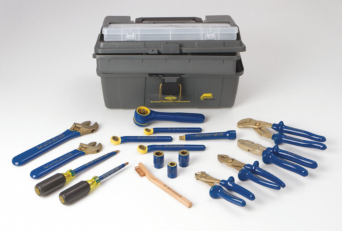 INSULATED NONSPARKING TOOL KIT, 17 TOTAL PIECES, DRIVERS, KEYS, AND BITS/PLIERS/WRENCHES