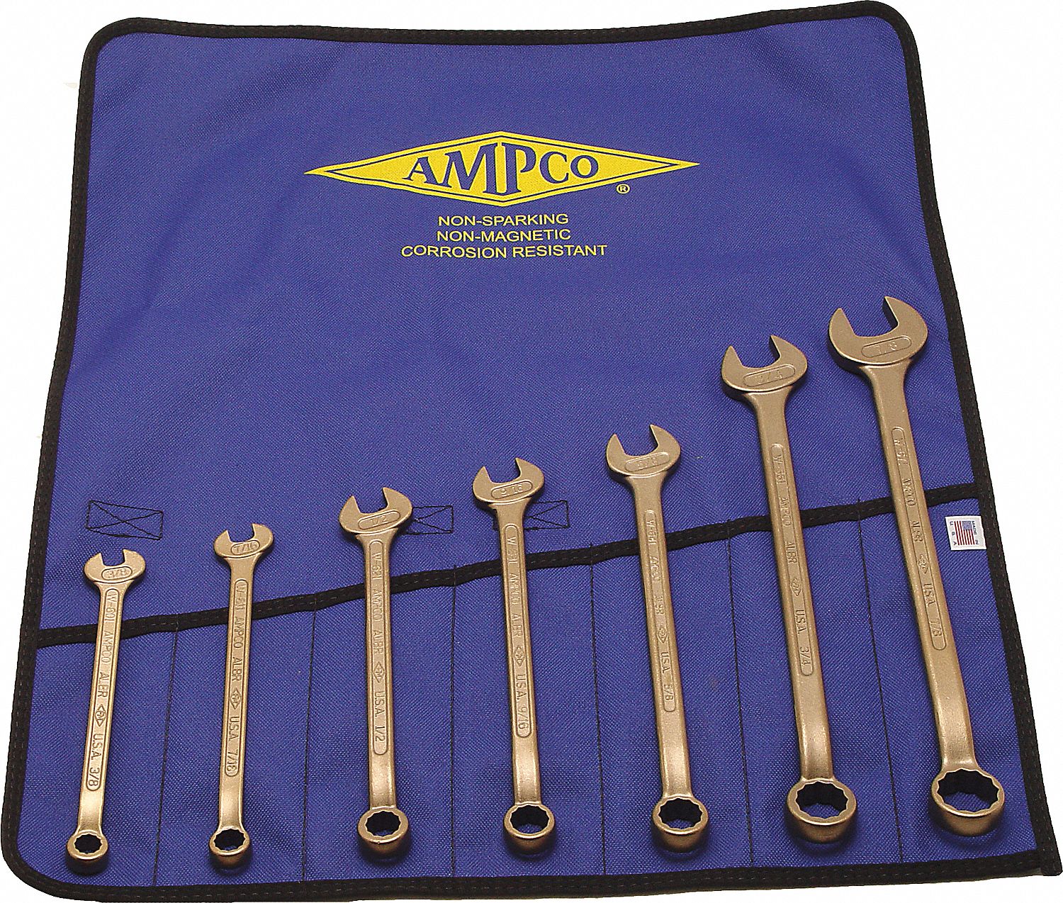 COMBINATION WRENCH SET, ALUMINUM BRONZE, NATURAL, 7 TOOLS, 8 MM TO 22 MM HEAD SIZES