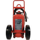 RED LINE WHEELED FIRE EXTINGUISHER, 150LBS, 45.5 IN, RUBBER TIRES