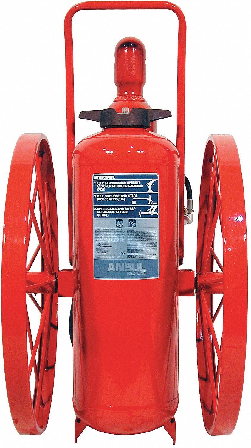 RED LINE WHEELED FIRE EXTINGUISHER, 150 LBS, CORROSION RESISTANT, RED, 52 IN