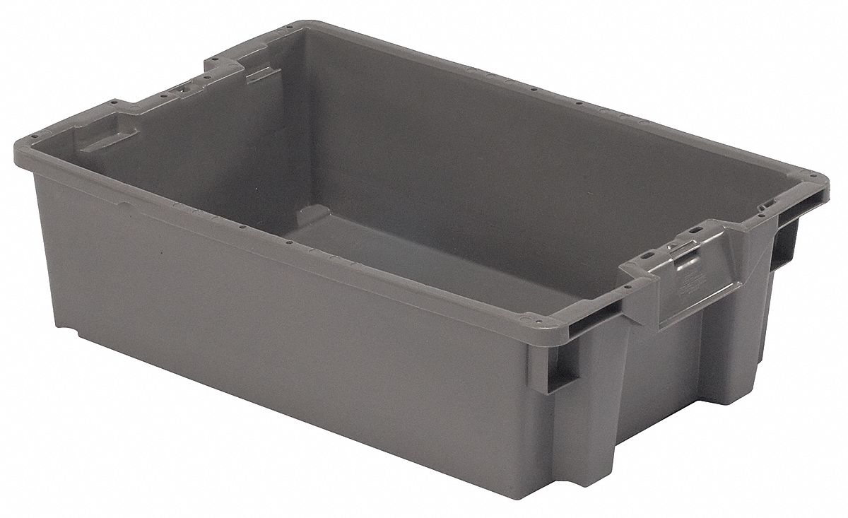 STACK AND NEST CONTAINER, 7½GAL, 23⅝ IN X 15¾ IN X 7⅛ IN, GREY, 300 LB STACK CAPACITY