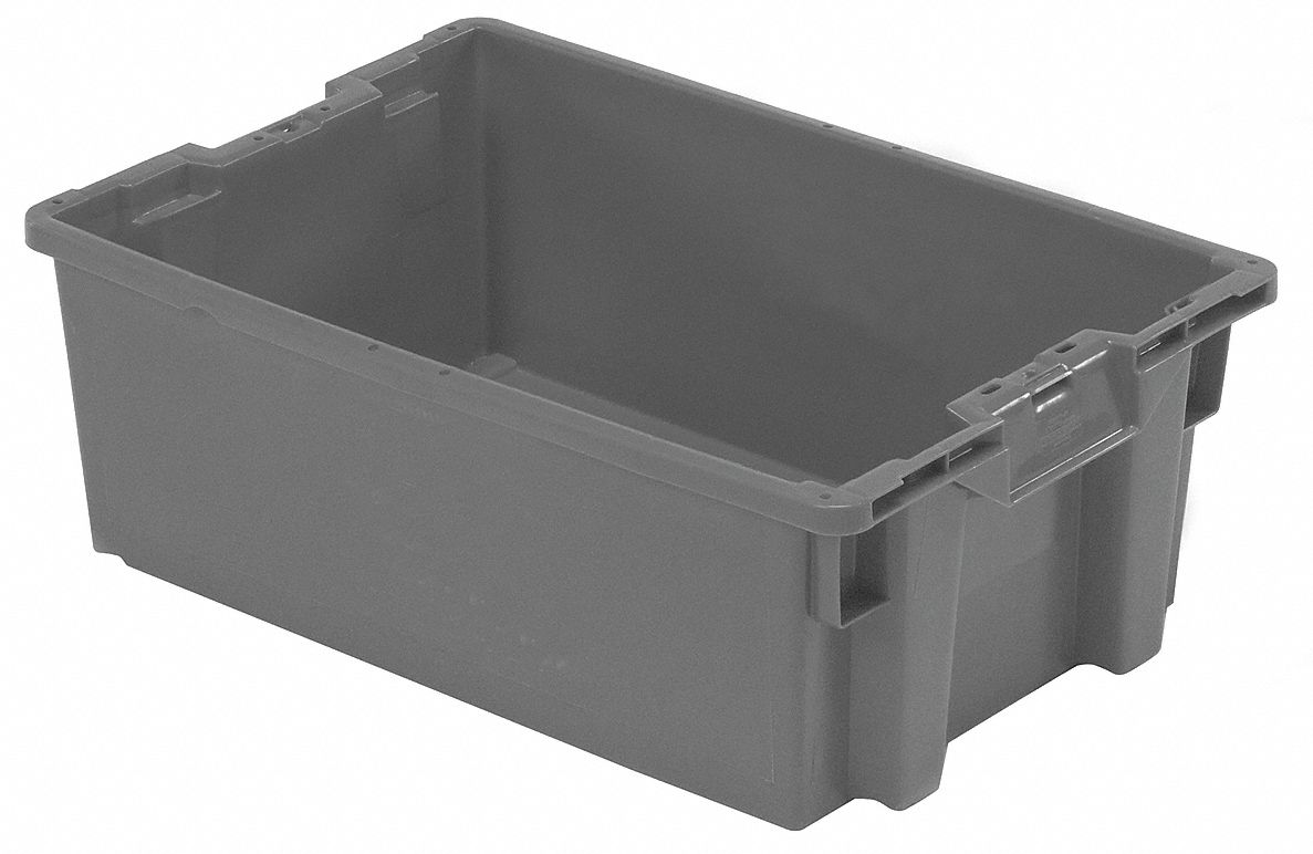 STACK AND NEST CONTAINER, 12 GAL, 23⅝ IN X 15¾ IN X 10¾ IN, GREY, 300 LB STACK CAPACITY