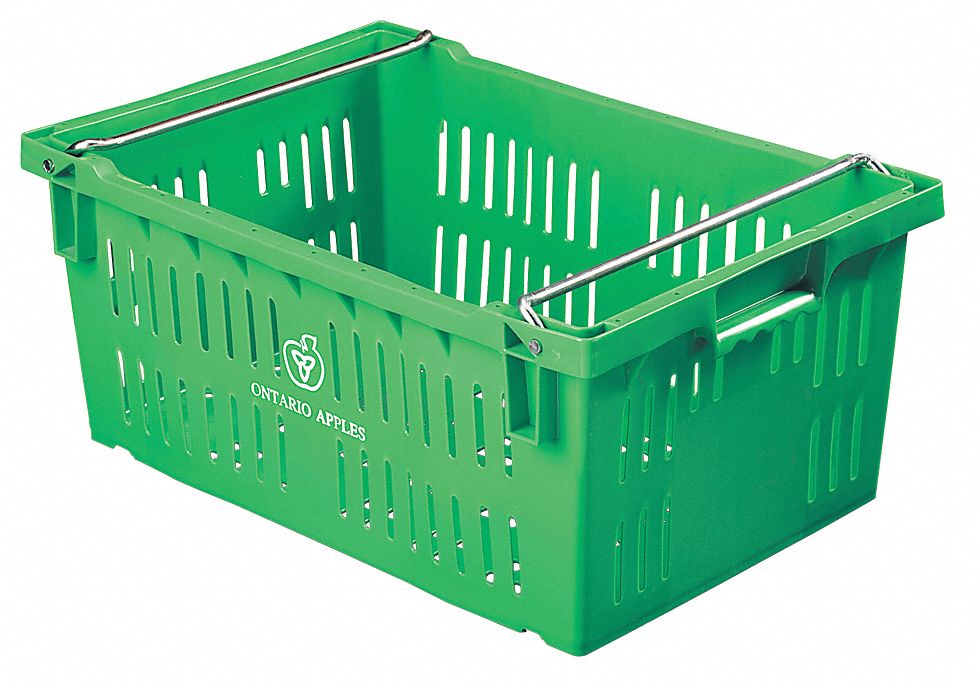 STACK AND NEST CONTAINER, 12 GAL, 23⅝ IN X 15¾ IN X 10¼ IN, GREEN, 200 LB STACK CAPACITY