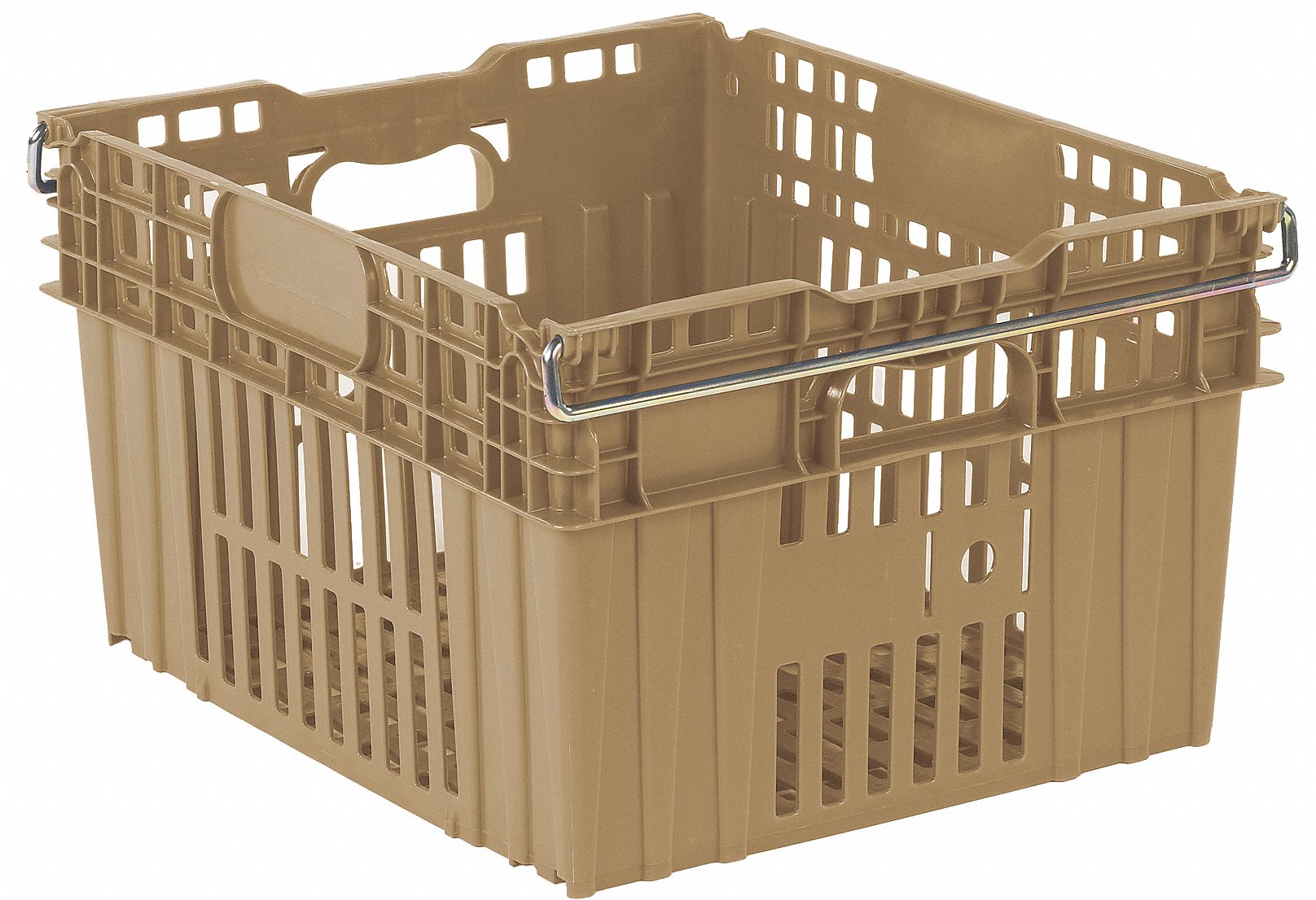 STACK AND NEST CONTAINER, 21.7 GAL, 24 IN X 20 IN X 13⅜ IN, BEIGE, 200 LB STACK CAPACITY