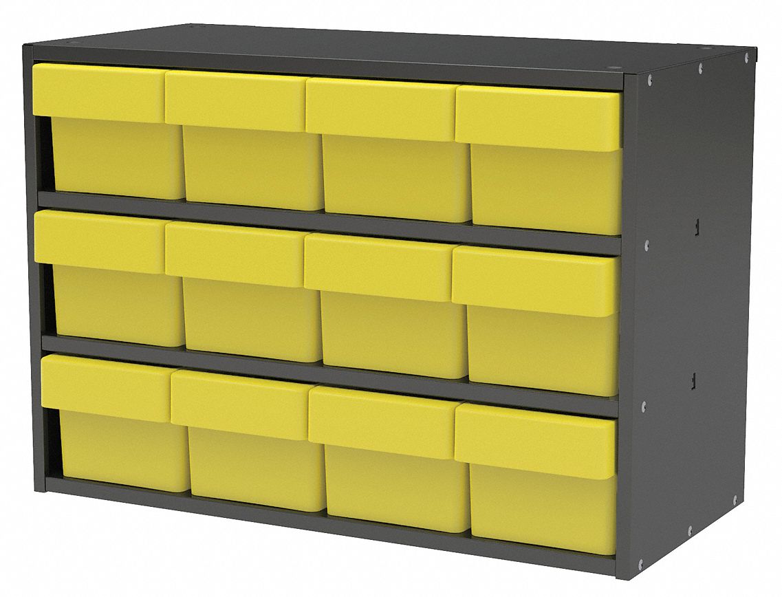 Drawer Bin Cabinet,11-5/8 In. D,Yellow